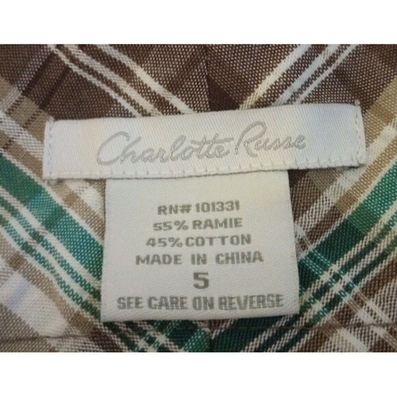 Charlotte Russe Shorts Juniors Size 5‎ Brown White Plaid Cuffed Soft Bermuda - Picture 3 of 4